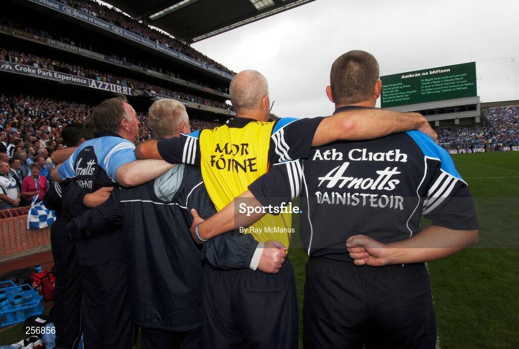 15 July 2007; The Dublin manager Paul Caffrey and the management team stand for Amhrán na bhFiann. Bank of Ireland Leinster Senior Football Championship Final, Dublin v Laois, Croke Park, Dublin. Picture credit: Ray McManus / SPORTSFILE