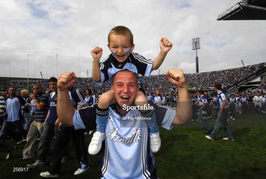 15 July 2007; Dublin supporters Mark and Killian Hurley celebrate victory after the game. Bank of Ireland Leinster Senior Football Championship Final, Dublin v Laois, Croke Park, Dublin. Picture credit: Ray McManus / SPORTSFILE