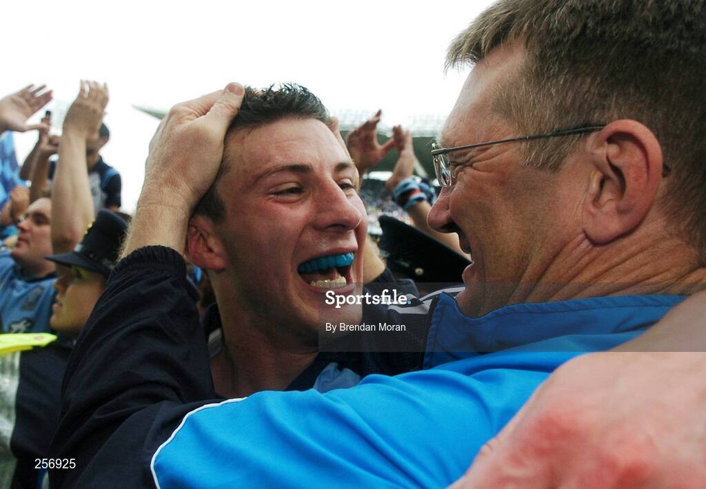 15 July 2007; Dublin captain Colin Moran celebrates with selector Brian Talty after the game. Bank of Ireland Leinster Senior Football Championship Final, Dublin v Laois, Croke Park, Dublin. Picture credit: Brendan Moran / SPORTSFILE