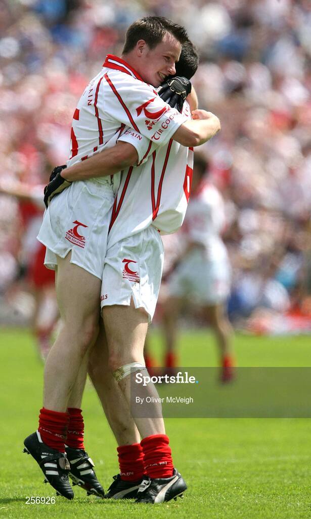 15 July 2007; Cathal McCrory and Ronan McNabb, Tyrone, celebrate at the final whistle. ESB Ulster Minor Football Championship Final - Derry v Tyrone, St Tighearnach's Park, Clones, Co Monaghan. Picture credit: Oliver McVeigh / SPORTSFILE