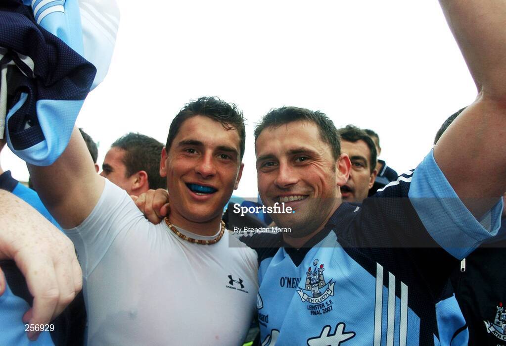 15 July 2007; Dublin goalscorers and brothers Bernard, left, and Alan Brogan celebrate after the game. Bank of Ireland Leinster Senior Football Championship Final, Dublin v Laois, Croke Park, Dublin. Picture credit: Brendan Moran / SPORTSFILE