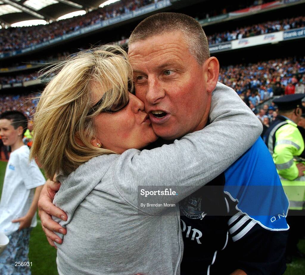 15 July 2007; Dublin manager Paul Caffrey is embraced by his wife Yvonne after the final whistle. Bank of Ireland Leinster Senior Football Championship Final, Dublin v Laois, Croke Park, Dublin. Picture credit: Brendan Moran / SPORTSFILE
