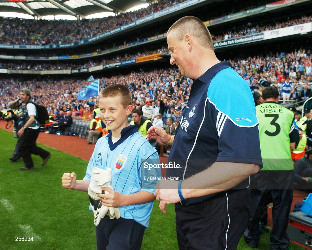 15 July 2007; Dublin manager Paul Caffrey and his son Eric celebrate at the final whistle. Bank of Ireland Leinster Senior Football Championship Final, Dublin v Laois, Croke Park, Dublin. Picture credit: Brendan Moran / SPORTSFILE