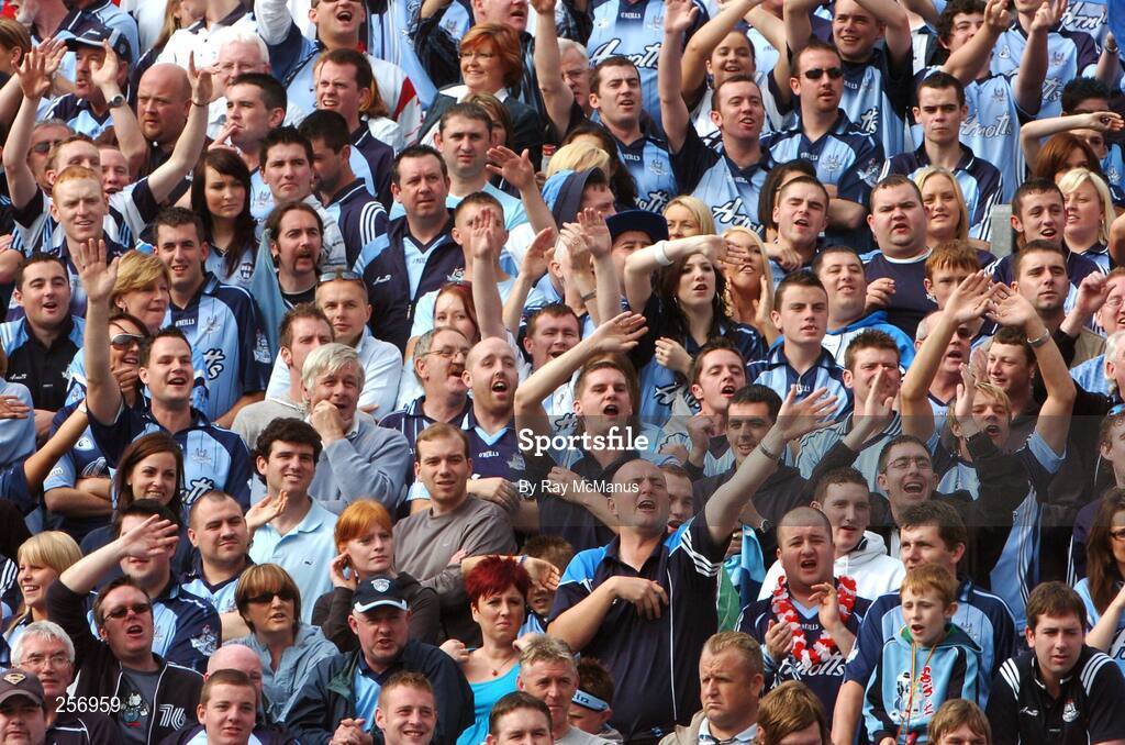15 July 2007; Dublin supporters on Hill 16 wave goodbye as the Laois supporters leave early. Bank of Ireland Leinster Senior Football Championship Final, Dublin v Laois, Croke Park, Dublin. Picture credit: Ray McManus / SPORTSFILE