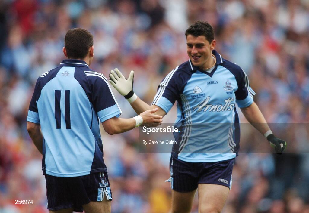15 July 2007; Alan Brogan, left, celebrates scoring the third Dublin goal with his team-mate and brother Bernard who scored the second goal. Bank of Ireland Leinster Senior Football Championship Final, Dublin v Laois, Croke Park, Dublin. Picture credit: Caroline Quinn / SPORTSFILE