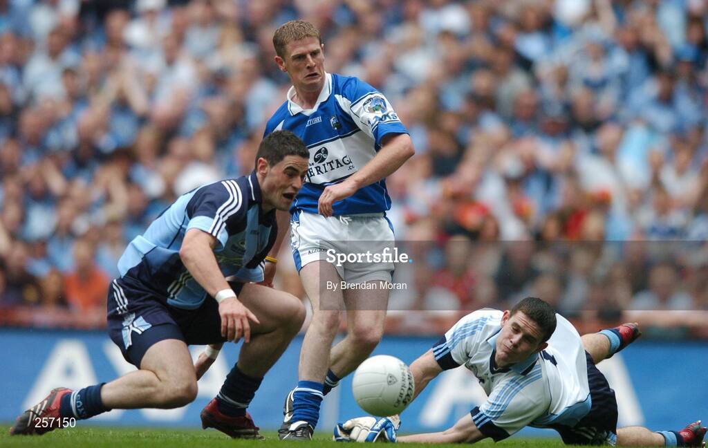 15 July 2007; Dublin goalkeeper Stephen Cluxton and full-back Ross McConnell, half block a shot by Brian McDonald, Laois, the resulting loose ball was put into the net by Ross Munnelly for Laois' first goal. Bank of Ireland Leinster Senior Football Championship Final, Dublin v Laois, Croke Park, Dublin. Picture credit: Brendan Moran / SPORTSFILE