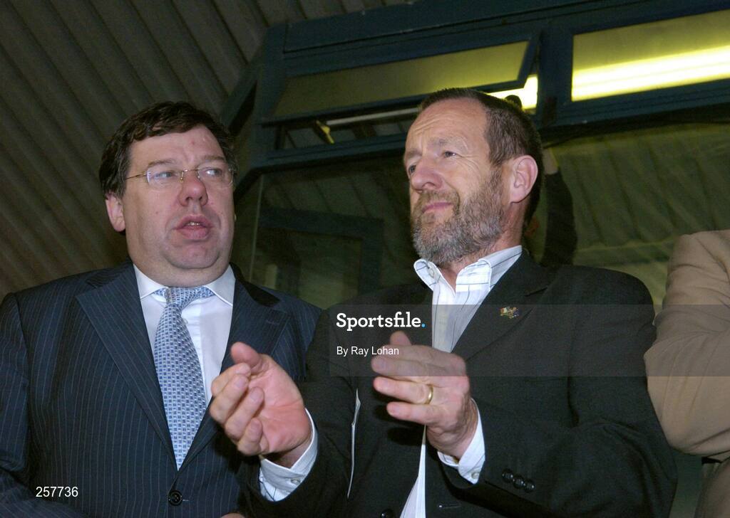 18 July 2007; Brian Cowan, Tainaiste, Minister for Finance, and former GAA President Sean Kelly at the game. U21 Leinster Hurling Championship final. Dublin v Offaly, Parnell Park, Dublin. Picture Credit; Ray Lohan / SPORTSFILE *** Local Caption ***