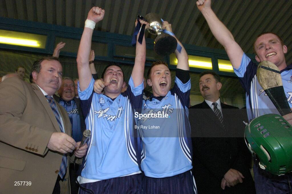 18 July 2007; Dublin players Alan McCrabbe, left, John McCaffrey and Danny Webster, right, celebrate with the cup. U21 Leinster Hurling Championship final, Dublin v Offaly, Parnell Park, Dublin. Picture Credit; Ray Lohan / SPORTSFILE *** Local Caption ***
