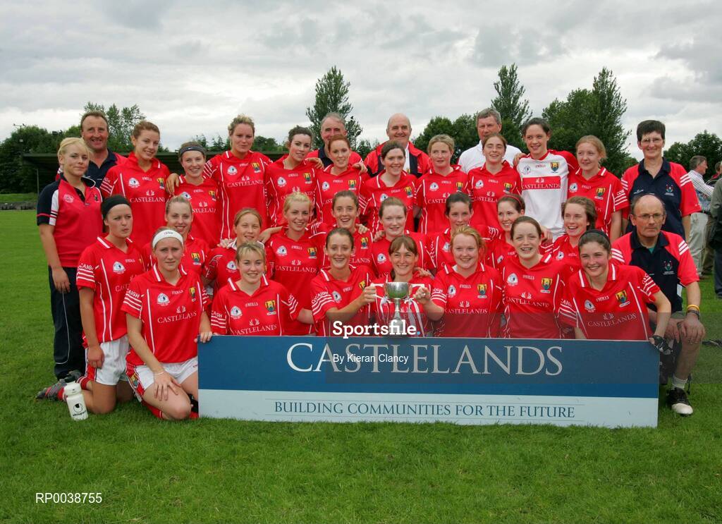 15 July 2007; The Cork panel celebrate with the cup. TG4 Ladies All-Ireland Minor Football Final, Dublin v Cork, JJ Brackens GAA Club, Templemore, Co. Tipperary. Picture credit: Kieran Clancy / SPORTSFILE