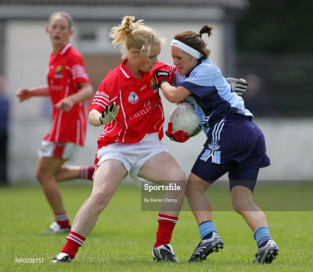 15 July 2007; Ailish McKenna, Dublin, in action against Kathryn Coakley, Cork. TG4 Ladies All-Ireland Minor Football Final, Dublin v Cork, JJ Brackens GAA Club, Templemore, Co. Tipperary. Picture credit: Kieran Clancy / SPORTSFILE