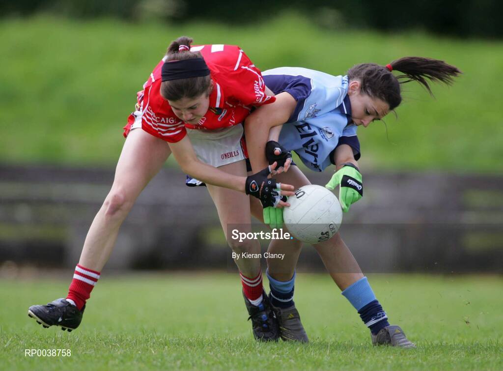 15 July 2007; Sinead Goldrick, Dublin, in action against Anne O'Donovan, Cork. TG4 Ladies All-Ireland Minor Football Final, Dublin v Cork, JJ Brackens GAA Club, Templemore, Co. Tipperary. Picture credit: Kieran Clancy / SPORTSFILE
