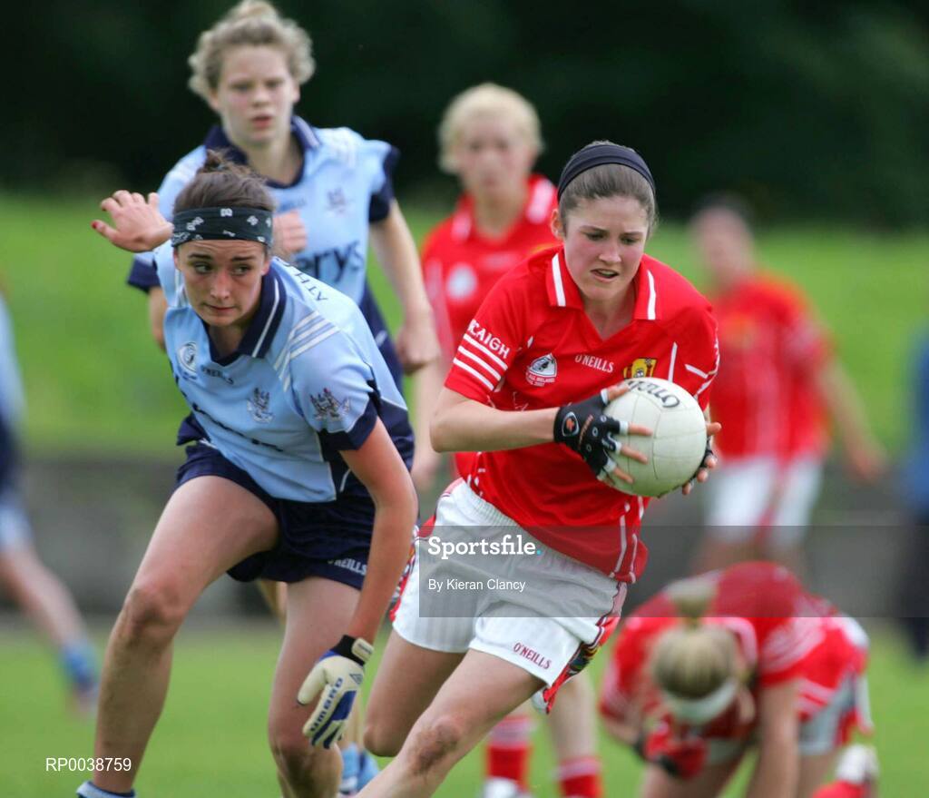 15 July 2007; Anne O'Donovan, Cork, in action against Niamh McEvoy, Dublin. TG4 Ladies All-Ireland Minor Football Final, Dublin v Cork, JJ Brackens GAA Club, Templemore, Co. Tipperary. Picture credit: Kieran Clancy / SPORTSFILE