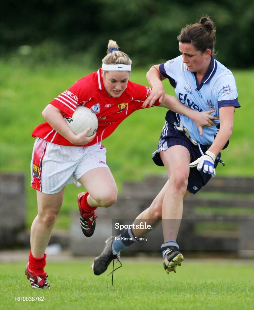 15 July 2007; Amanda Murphy, Cork, in action against Niamh McEvoy, Dublin. TG4 Ladies All-Ireland Minor Football Final, Dublin v Cork, JJ Brackens GAA Club, Templemore, Co. Tipperary. Picture credit: Kieran Clancy / SPORTSFILE