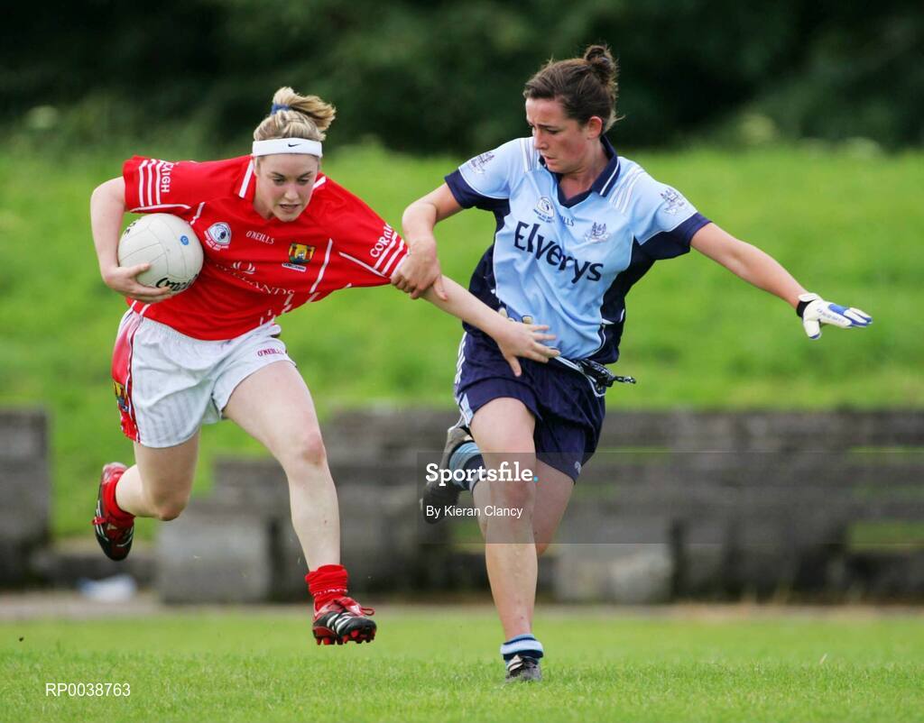 15 July 2007; Amanda Murphy, Cork, in action against Niamh McEvoy, Dublin. TG4 Ladies All-Ireland Minor Football Final, Dublin v Cork, JJ Brackens GAA Club, Templemore, Co. Tipperary. Picture credit: Kieran Clancy / SPORTSFILE