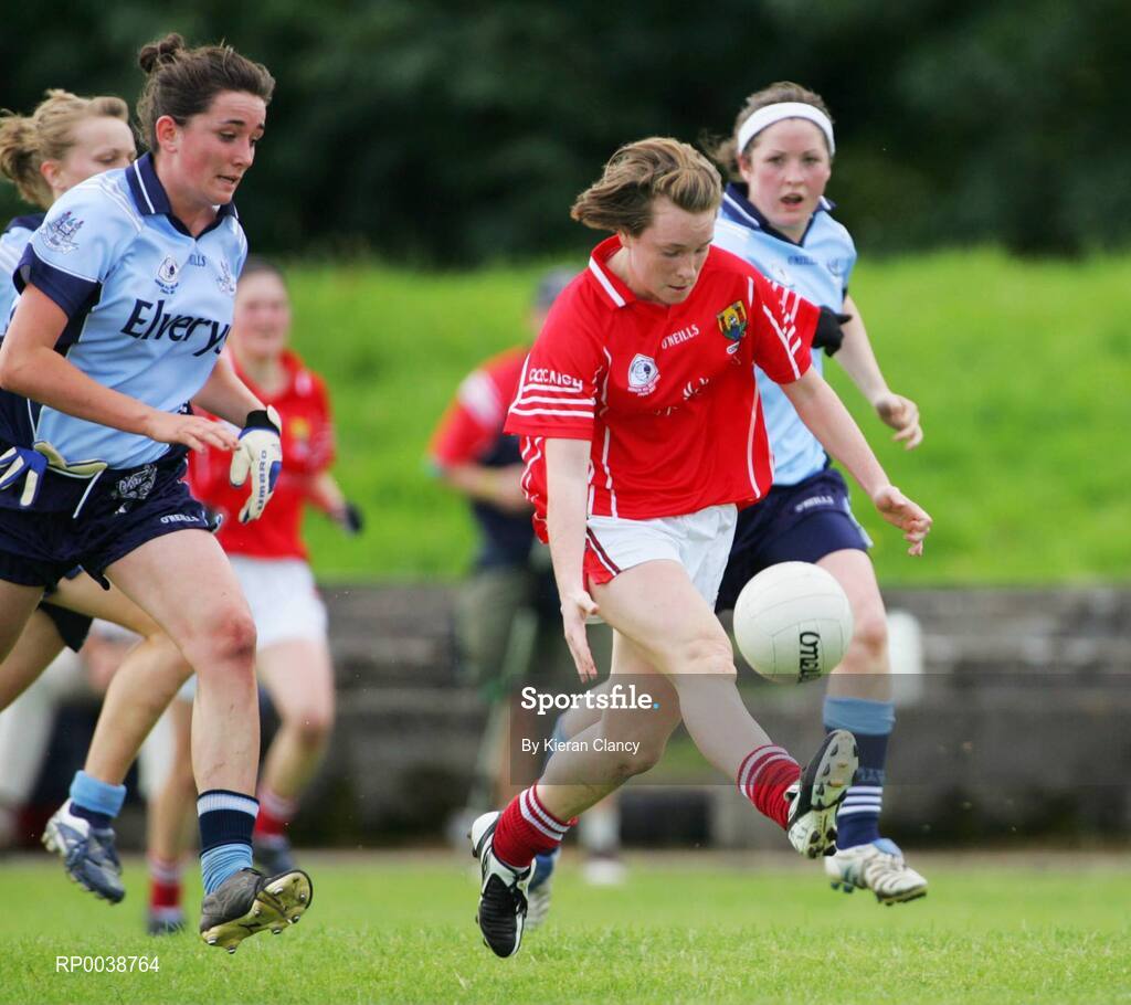 15 July 2007; Amanda Murphy, Cork, in action against Niamh McEvoy, Dublin. TG4 Ladies All-Ireland Minor Football Final, Dublin v Cork, JJ Brackens GAA Club, Templemore, Co. Tipperary. Picture credit: Kieran Clancy / SPORTSFILE