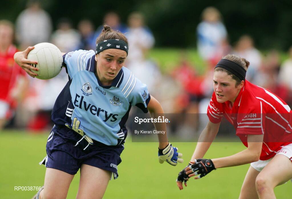 15 July 2007; Niamh McEvoy, Dublin, in action against Anne O'Donovan, Cork. TG4 Ladies All-Ireland Minor Football Final, Dublin v Cork, JJ Brackens GAA Club, Templemore, Co. Tipperary. Picture credit: Kieran Clancy / SPORTSFILE