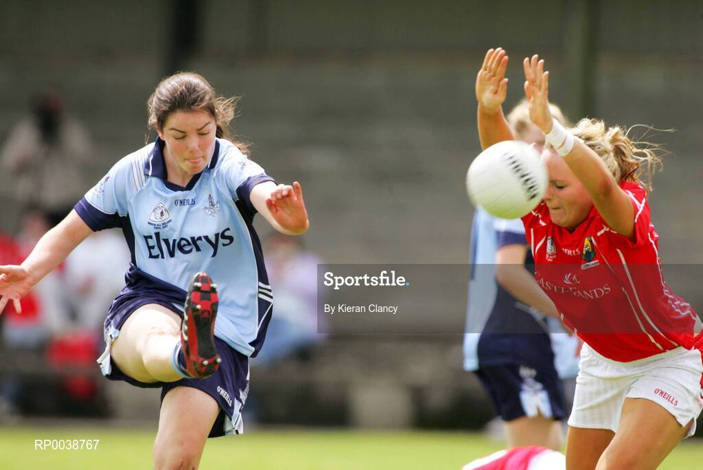 15 July 2007; Ciara Murphy, Dublin, in action against Geraldine Rea, Cork. TG4 Ladies All-Ireland Minor Football Final, Dublin v Cork, JJ Brackens GAA Club, Templemore, Co. Tipperary. Picture credit: Kieran Clancy / SPORTSFILE