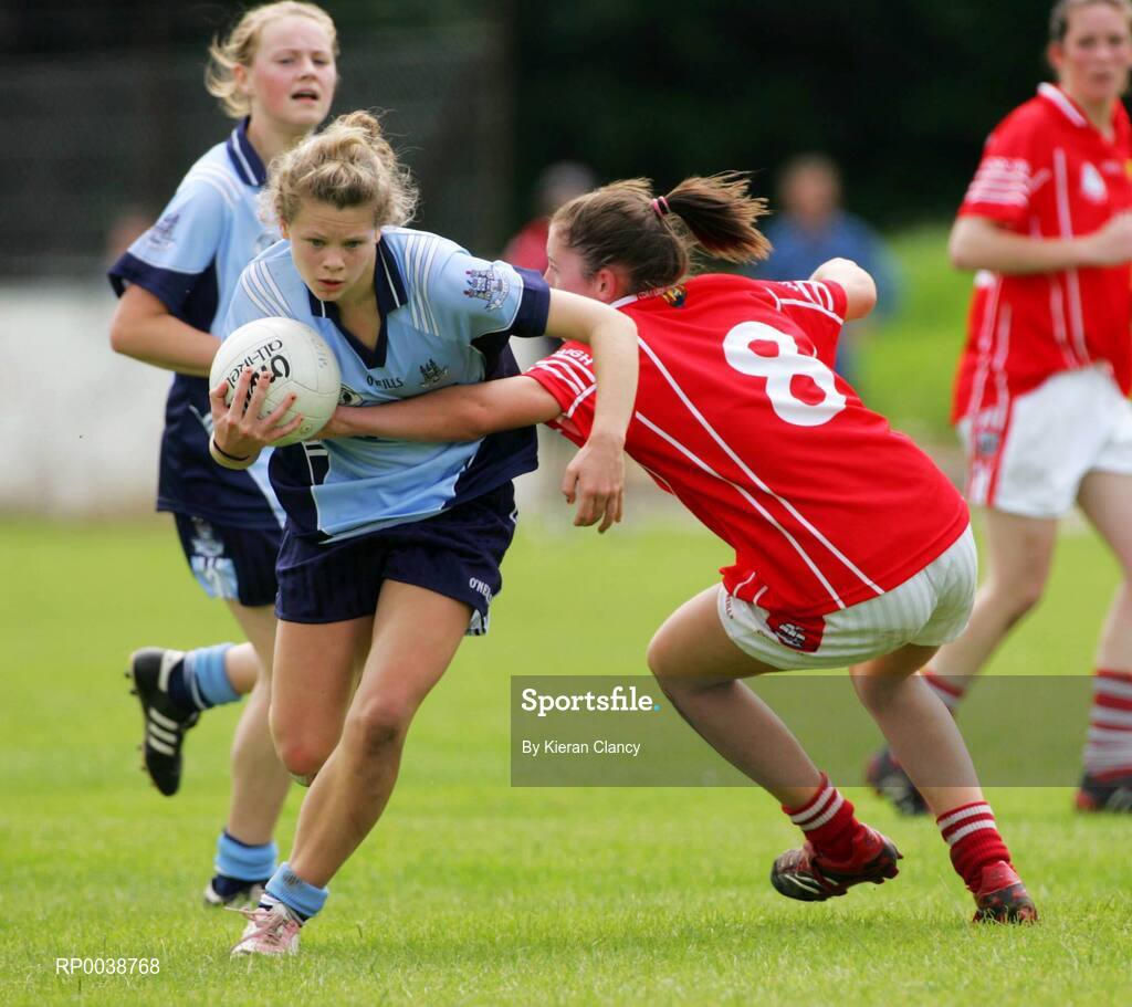 15 July 2007; Noelle Healy, Dublin, in action against Ciara O'Sullivan, Cork. TG4 Ladies All-Ireland Minor Football Final, Dublin v Cork, JJ Brackens GAA Club, Templemore, Co. Tipperary. Picture credit: Kieran Clancy / SPORTSFILE