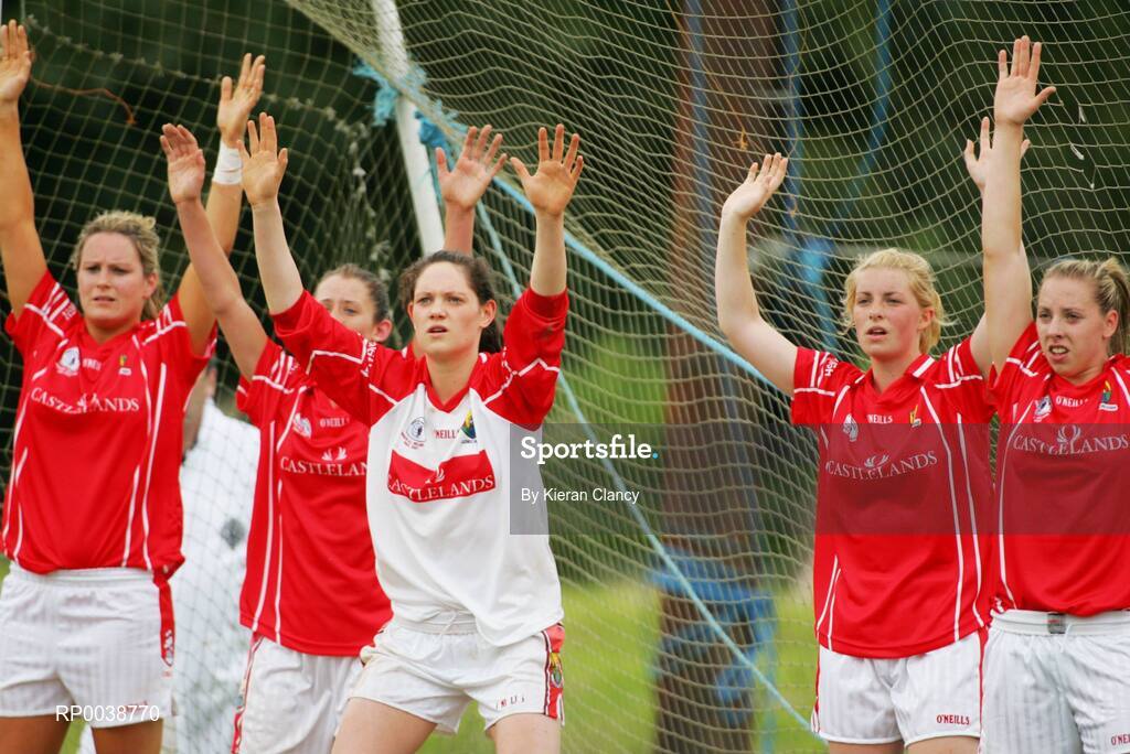 15 July 2007; Cork players line the goalmouth area for a free. TG4 Ladies All-Ireland Minor Football Final, Dublin v Cork, JJ Brackens GAA Club, Templemore, Co. Tipperary. Picture credit: Kieran Clancy / SPORTSFILE