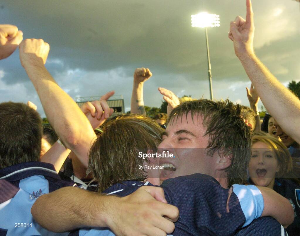 18 July 2007; Jack Gilligan and Declan O'Dwyer, Dublin, celebrate after the final whistle. Erin U21 Leinster Hurling Championship final. Dublin v Offaly, Parnell Park, Dublin. Picture Credit; Ray Lohan / SPORTSFILE *** Local Caption ***