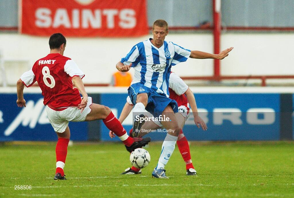 19 July 2007; Kieth Fahey, St Patrick's Athletic, in action against Kim Christensen, Odense. UEFA Cup, 1st Qualifying Round, 1st Leg, St Patrick's Athletic v Odense , Richmond Park, Dublin. Picture credit: Stephen McCarthy / SPORTSFILE