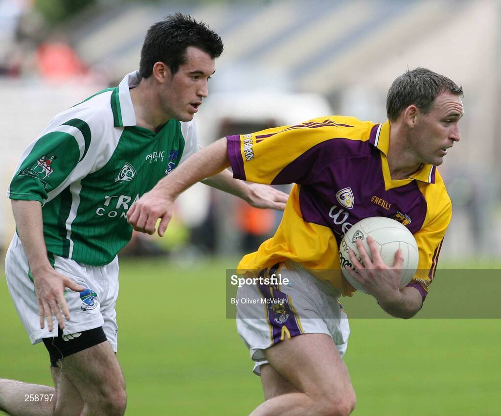 8 July 2007; Colm Morris, Wexford, in action against Ciaran O'Reilly, Fermanagh. Bank of Ireland All-Ireland Senior Football Championship Qualifier, Round 1, Fermanagh v  Wexford, St Tighearnach's Park, Clones, Co. Monaghan. Picture credit: Oliver McVeigh / SPORTSFILE