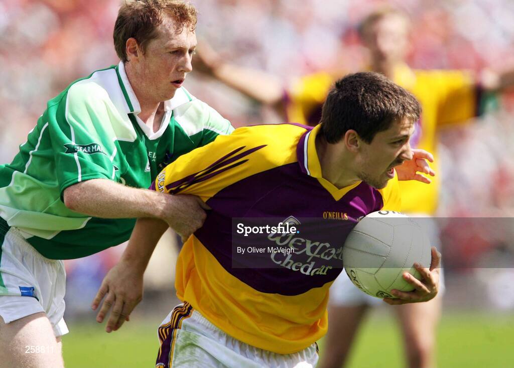 8 July 2007; Ciaran Lyng, Wexford, in action against Thomas McElroy, Fermanagh. Bank of Ireland All-Ireland Senior Football Championship Qualifier, Round 1, Fermanagh v  Wexford, St Tighearnach's Park, Clones, Co. Monaghan. Picture credit: Oliver McVeigh / SPORTSFILE