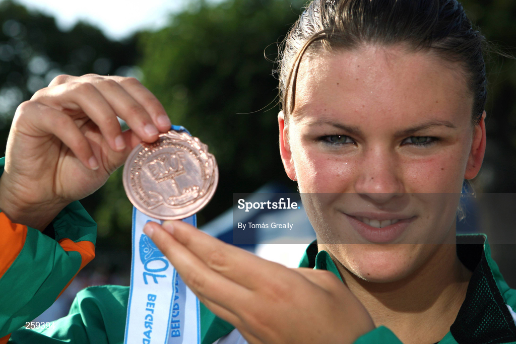 23 July 2007; Gráinne Murphy, Ireland, and Limerick High Performance S.C, Co. Limerick, with the bronze place medal she won in the 400m freestyle final event in swimming. Gráinne also set a new Irish Junior record with her time of 4.21.89. European Youth Olympic Festival, Belgrade, Serbia. Picture credit: Tomás Greally / SPORTSFILE