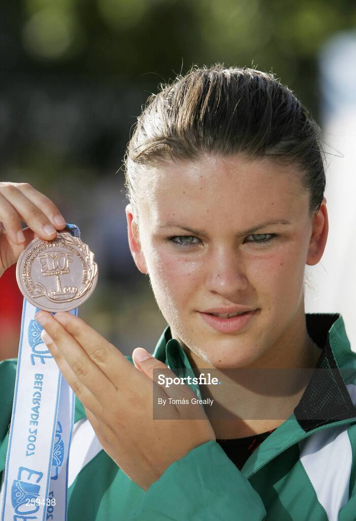 23 July 2007; Gráinne Murphy, Ireland, and Limerick High Performance S.C, Co. Limerick, with the bronze place medal she won in the 400m freestyle final event in swimming. Gráinne also set a new Irish Junior record with her time of 4.21.89. European Youth Olympic Festival, Belgrade, Serbia. Picture credit: Tomás Greally / SPORTSFILE