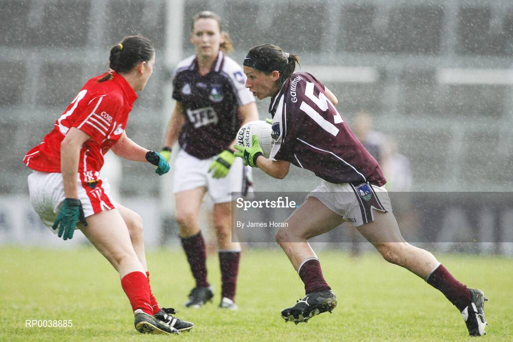 21 July 2007; Rebecca McPhilbin, Galway, in action against Ciara Walsh, Cork. TG4 All-Ireland Ladies Football Championship Group 2, Cork v Galway, Gaelic Grounds, Co. Limerick. Picture credit: James Horan / SPORTSFILE