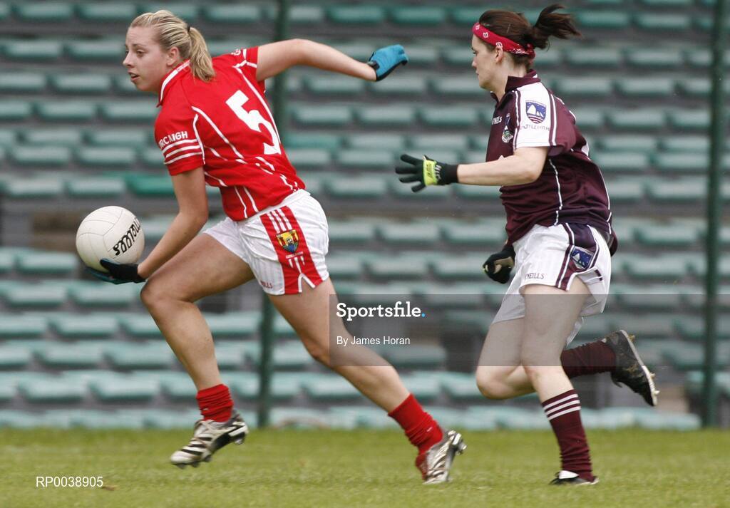 21 July 2007; Linda Barrett, Cork, in action against Ger Conneally, Galway. TG4 All-Ireland Ladies Football Championship Group 2, Cork v Galway, Gaelic Grounds, Co. Limerick. Picture credit: James Horan / SPORTSFILE  *** Local Caption ***
