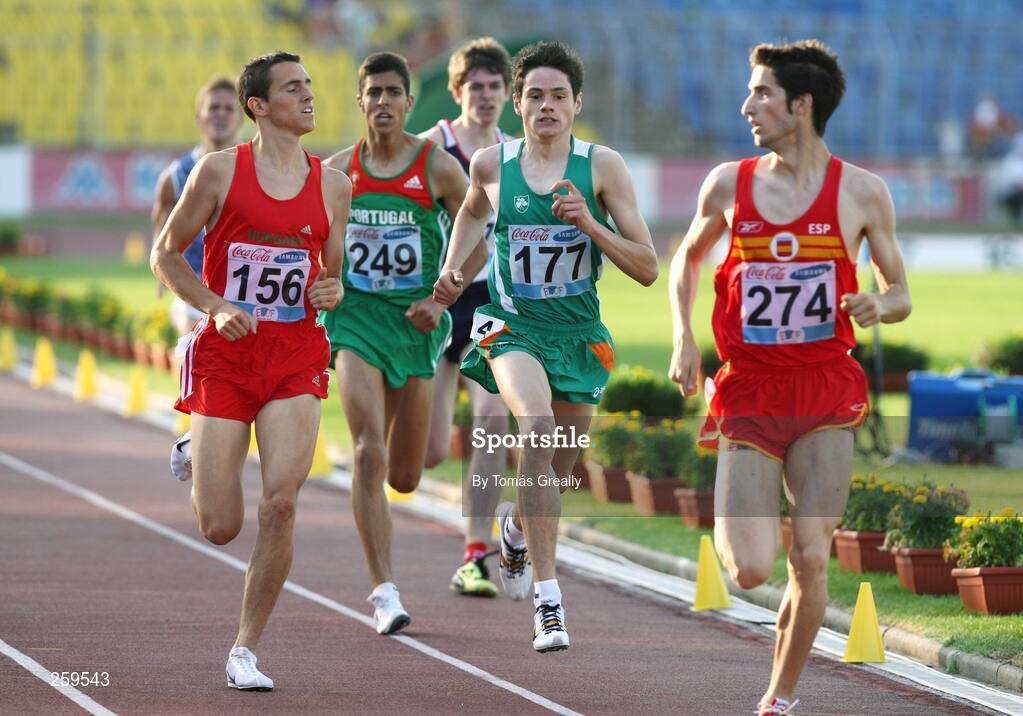 23 July 2007; Ireland's Ian Ward, 177, Ireland, from Liscooley, Donegal, approaches the line to finish third place behind second place Daniel Kállay, 156, Hungary, and winner David Bustos, 274, Spain. Ian Ward qualified for the 1500m final which takes place on Wednesday the 25th of July. European Youth Olympic Festival, Belgrade, Serbia. Picture credit: Tomás Greally / SPORTSFILE