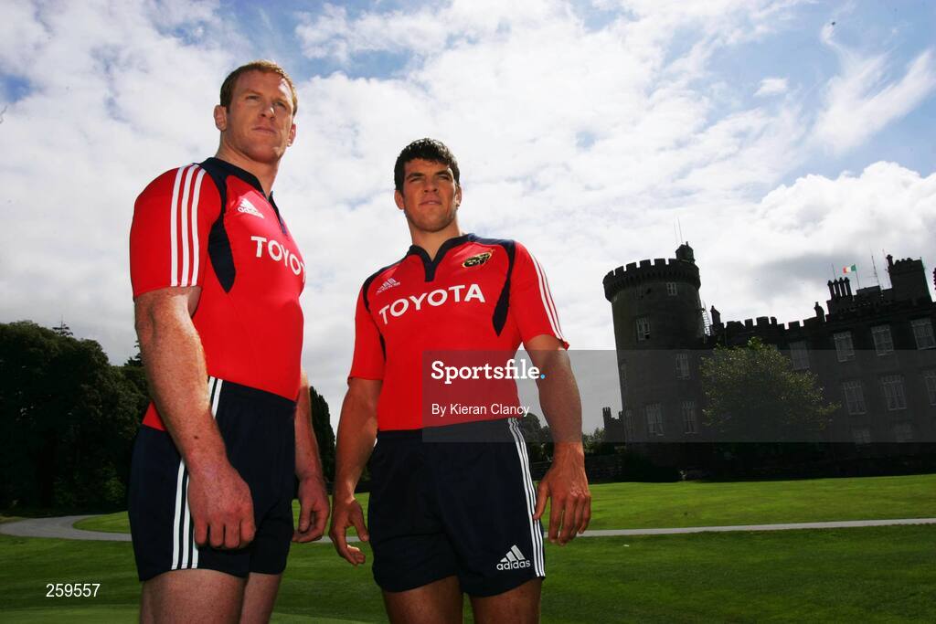 24 July 2007; Munster's Paul O'Connell and Donncha O'Callaghan at the launch of the adidas Munster rugby kit. Dromoland Castle, Newmarket on Fergus, Co. Clare. Picture credit: Kieran Clancy / SPORTSFILE