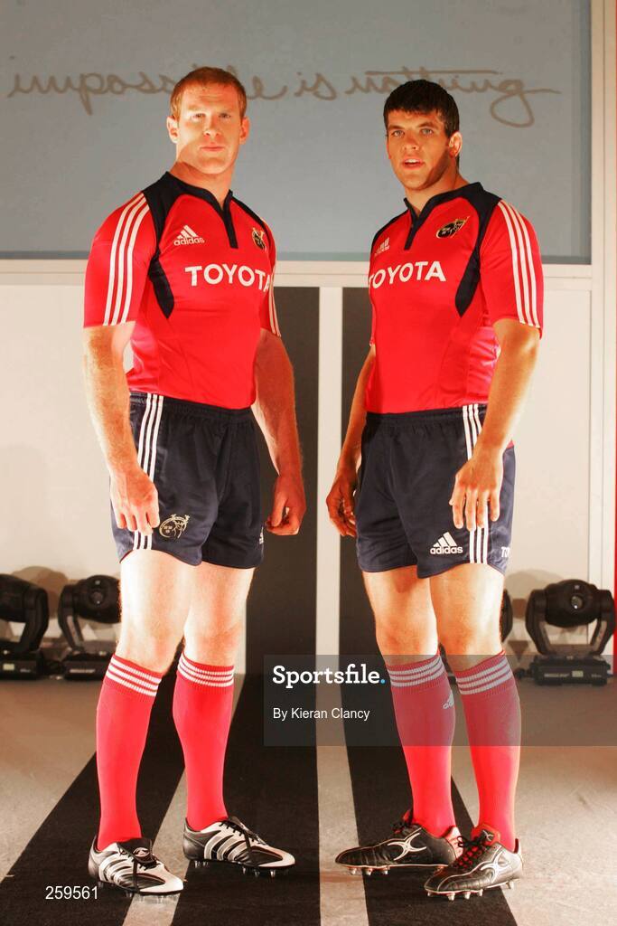 24 July 2007; Munster's Paul O'Connell and Donncha O'Callaghan at launch of the adidas Munster rugby kit. Dromoland Castle, Newmarket on Fergus, Co. Clare. Picture credit: Kieran Clancy / SPORTSFILE