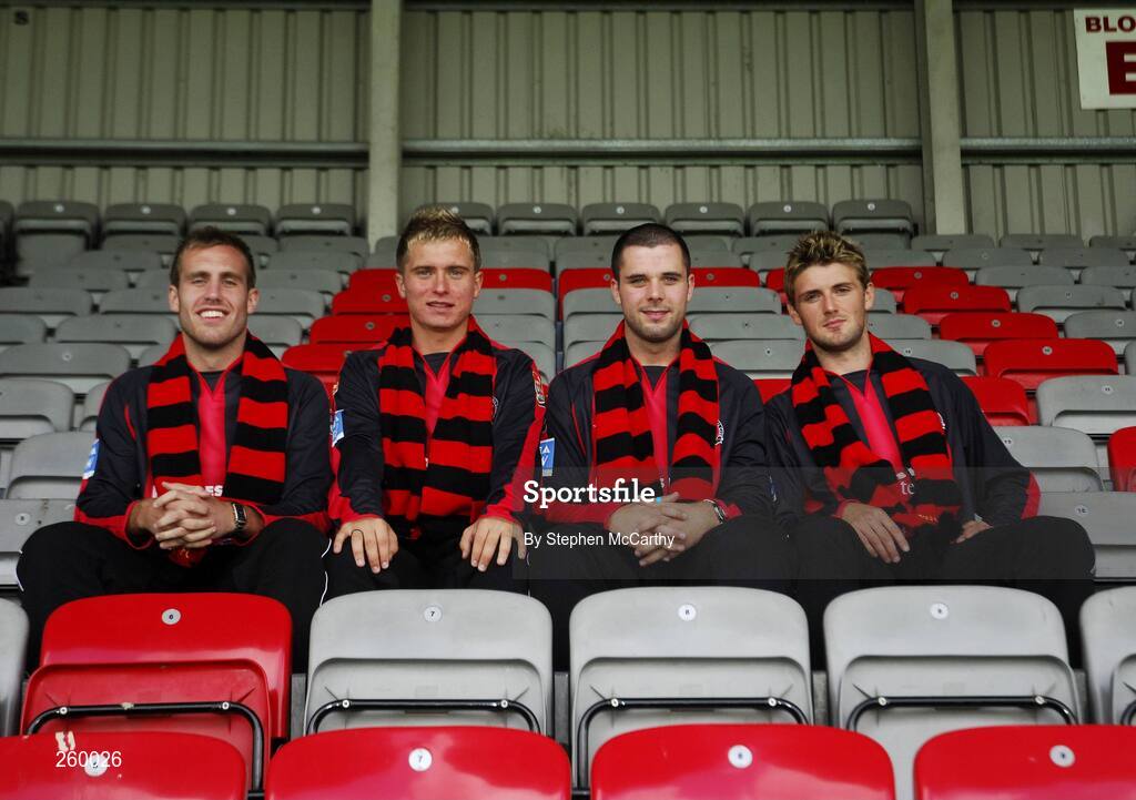 27 July 2007; Bohemians new signings, from left to right, Michael McGinley, Dean Richardson, Chris Turner and Ryan McCann, following a press conference to announce their four new signings. Phoenix Bar, Dalymount Park, Dublin. Picture credit: Stephen McCarthy / SPORTSFILE