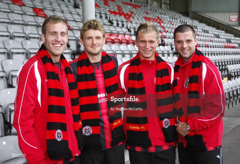 27 July 2007; Bohemians new signings, from left to right, Michael McGinley, Ryan McCann, Dean Richardson, and Chris Turner following a press conference to announce their four new signings. Phoenix Bar, Dalymount Park, Dublin. Picture credit: Stephen McCarthy / SPORTSFILE