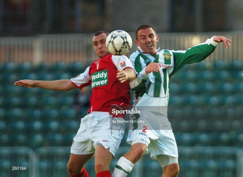 27 July 2007; Mark Quigley, St. Patrick's Athletic, in action against Neal Horgan, Cork City. eircom League of Ireland Premier Division, St. Patrick's Athletic v Cork City, Richmond Park, Dublin. Picture credit; Stephen McCarthy / SPORTSFILE