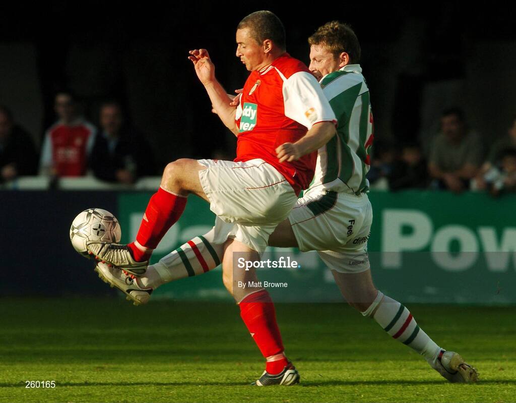 27 July 2007; Michael Keane, St. Patrick's Athletic, in action against Denis Behan, Cork City. eircom League of Ireland Premier Division, St. Patrick's Athletic v Cork City, Richmond Park, Dublin. Picture credit; Matt Browne / SPORTSFILE