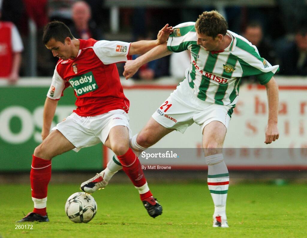 27 July 2007; Keith Fahey, St. Patrick's Athletic, in action against Denis Behan, Cork City. eircom League of Ireland Premier Division, St. Patrick's Athletic v Cork City, Richmond Park, Dublin. Picture credit; Matt Browne / SPORTSFILE