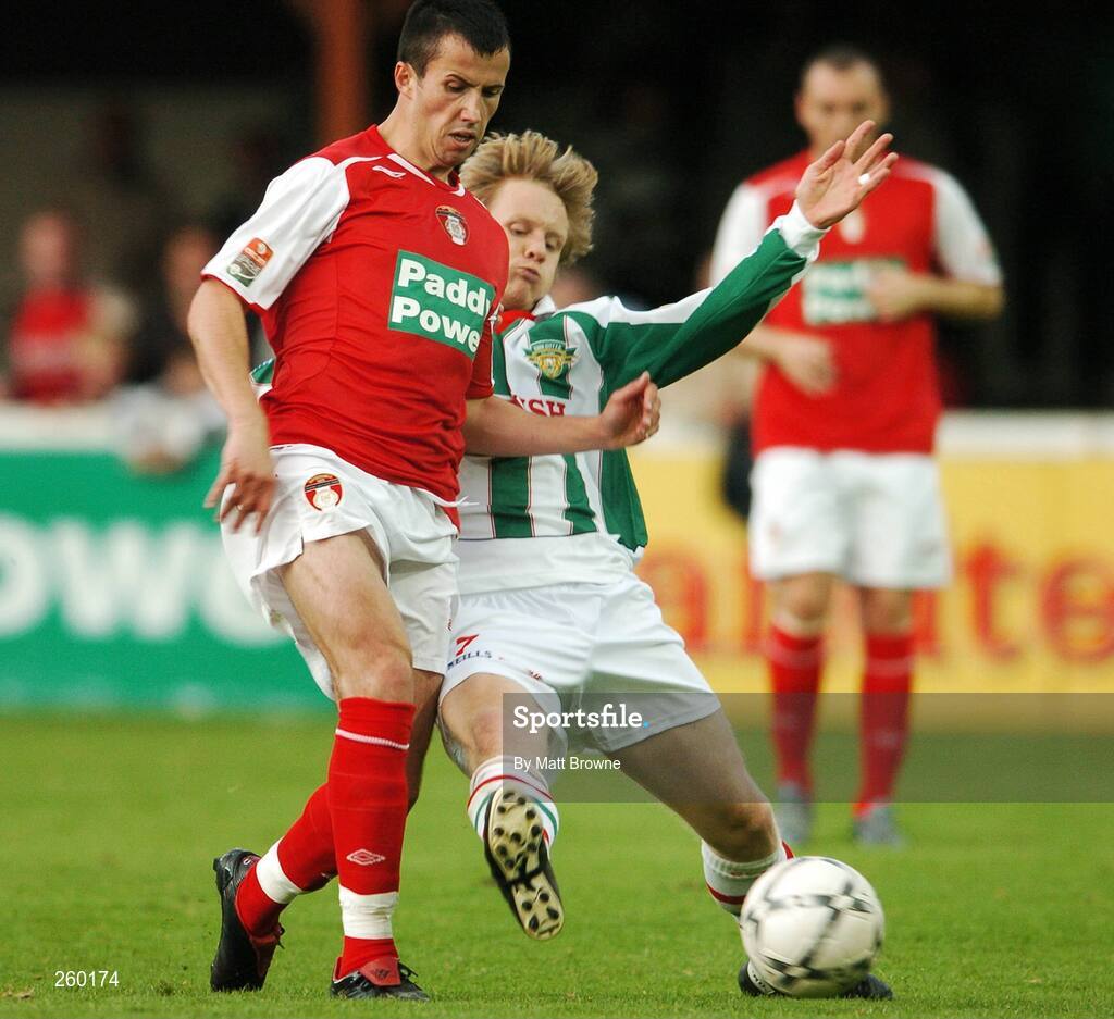 27 July 2007; Keith Fahey, St. Patrick's Athletic, in action against Colin O'Brien, Cork City. eircom League of Ireland Premier Division, St. Patrick's Athletic v Cork City, Richmond Park, Dublin. Picture credit; Matt Browne / SPORTSFILE