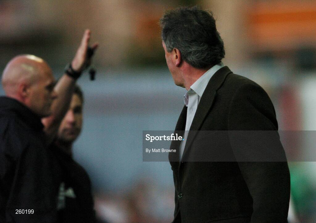 27 July 2007; Cork City manager Damien Richardson reacts as he is sent off the pitch by referee Damien Hancock. eircom League of Ireland Premier Division, St. Patrick's Athletic v Cork City, Richmond Park, Dublin. Picture credit; Matt Browne / SPORTSFILE