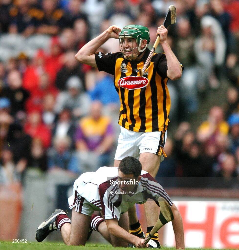 28 July 2007; Kilkenny's Eddie Brennan celebrates scoring his side's second goal and his first as Galway goalkeeper Colm Callanan looks on. Guinness All-Ireland Senior Hurling Championship Quarter-Final, Kilkenny v Galway, Croke Park, Dublin. Picture credit; Brendan Moran / SPORTSFILE