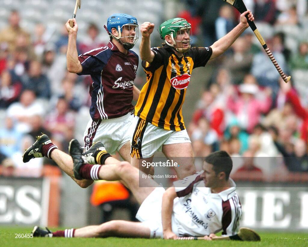 28 July 2007; Kilkenny's Eddie Brennan celebrates scoring his side's third goal and his second goal as Galway's David Collins and goalkeeper Colm Callanan look on. Guinness All-Ireland Senior Hurling Championship Quarter-Final, Kilkenny v Galway, Croke Park, Dublin. Picture credit; Brendan Moran / SPORTSFILE