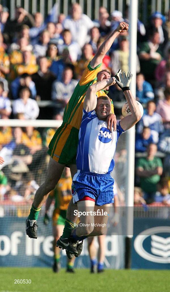 28 July 2007; Neil Gallagher, Donegal, in action against Eoin Lennon, Monaghan. Bank of Ireland All-Ireland Senior Football Championship Qualifier, Round 3, Donegal v Monaghan, Healy Park, Omagh, Co. Tyrone. Picture credit; Oliver McVeigh / SPORTSFILE