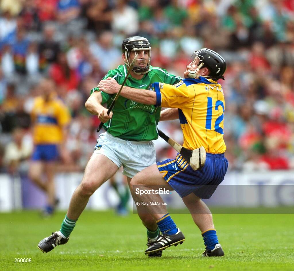 29 July 2007; Mark O'Riordan, Limerick, in action against Jonathan Clancy, Clare. Guinness All-Ireland Senior Hurling Championship Quarter-Final, Clare v Limerick, Croke Park, Dublin. Picture credit; Ray McManus / SPORTSFILE