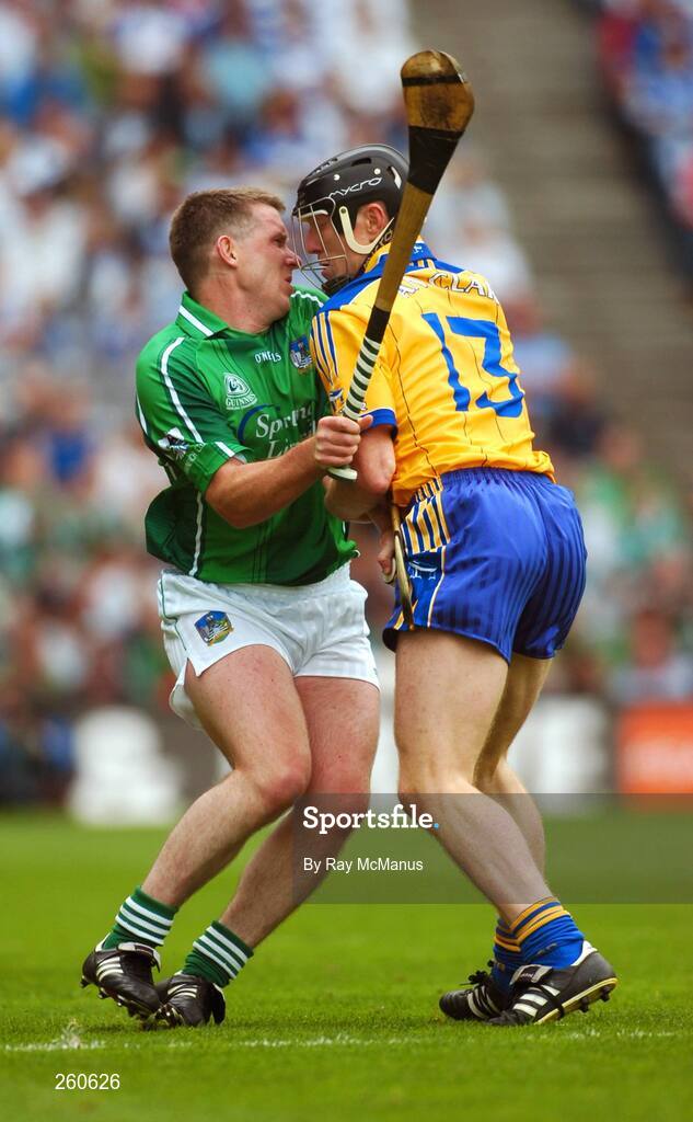 29 July 2007; Mark Foley, Limerick, in action against Niall Gilligan, Clare. Guinness All-Ireland Senior Hurling Championship Quarter-Final, Clare v Limerick, Croke Park, Dublin. Picture credit; Ray McManus / SPORTSFILE