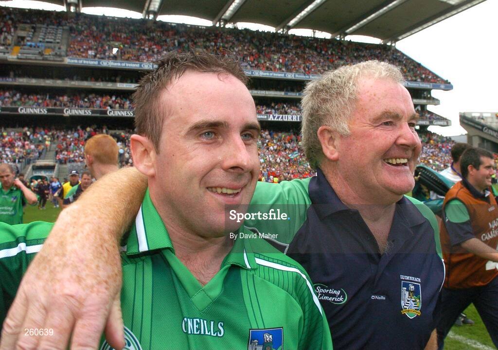 29 July 2007; Limerick manager Richie Bennis, right, celebrates at the end of the game with captain Damien Reale. Guinness All-Ireland Senior Hurling Championship Quarter-Final, Clare v Limerick, Croke Park, Dublin. Picture credit; David Maher / SPORTSFILE