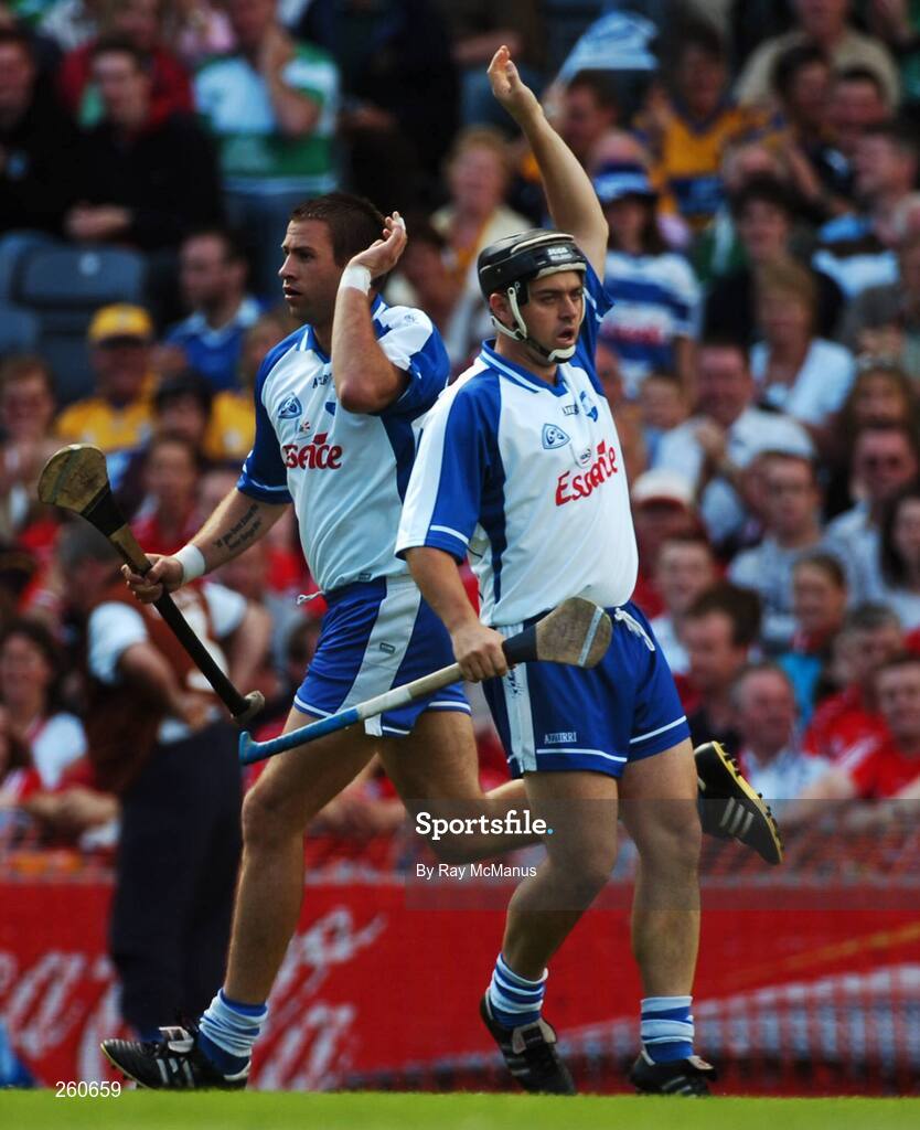 29 July 2007; Dan Shanahan celebrates with team-mate Paul Flynn after scoring the first Waterford goal. Guinness All-Ireland Senior Hurling Championship Quarter-Final, Cork v Waterford, Croke Park, Dublin. Picture credit; Ray McManus / SPORTSFILE