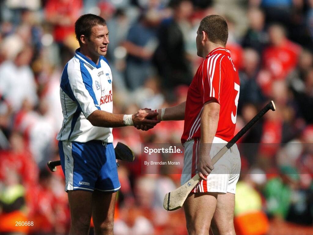 29 July 2007; Dan Shanahan, Waterford, and Diarmuid O'Sullivan, Cork, shake hands after the final whistle. Guinness All-Ireland Senior Hurling Championship Quarter-Final, Cork v Waterford, Croke Park, Dublin. Picture credit; Brendan Moran / SPORTSFILE