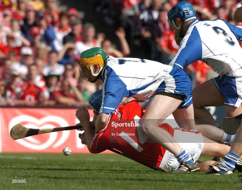29 July 2007; Aidan Kearney, Waterford, fouls Kieran Murphy, Cork, to concede a penalty during the second half. Guinness All-Ireland Senior Hurling Championship Quarter-Final, Cork v Waterford, Croke Park, Dublin. Picture credit; David Maher / SPORTSFILE